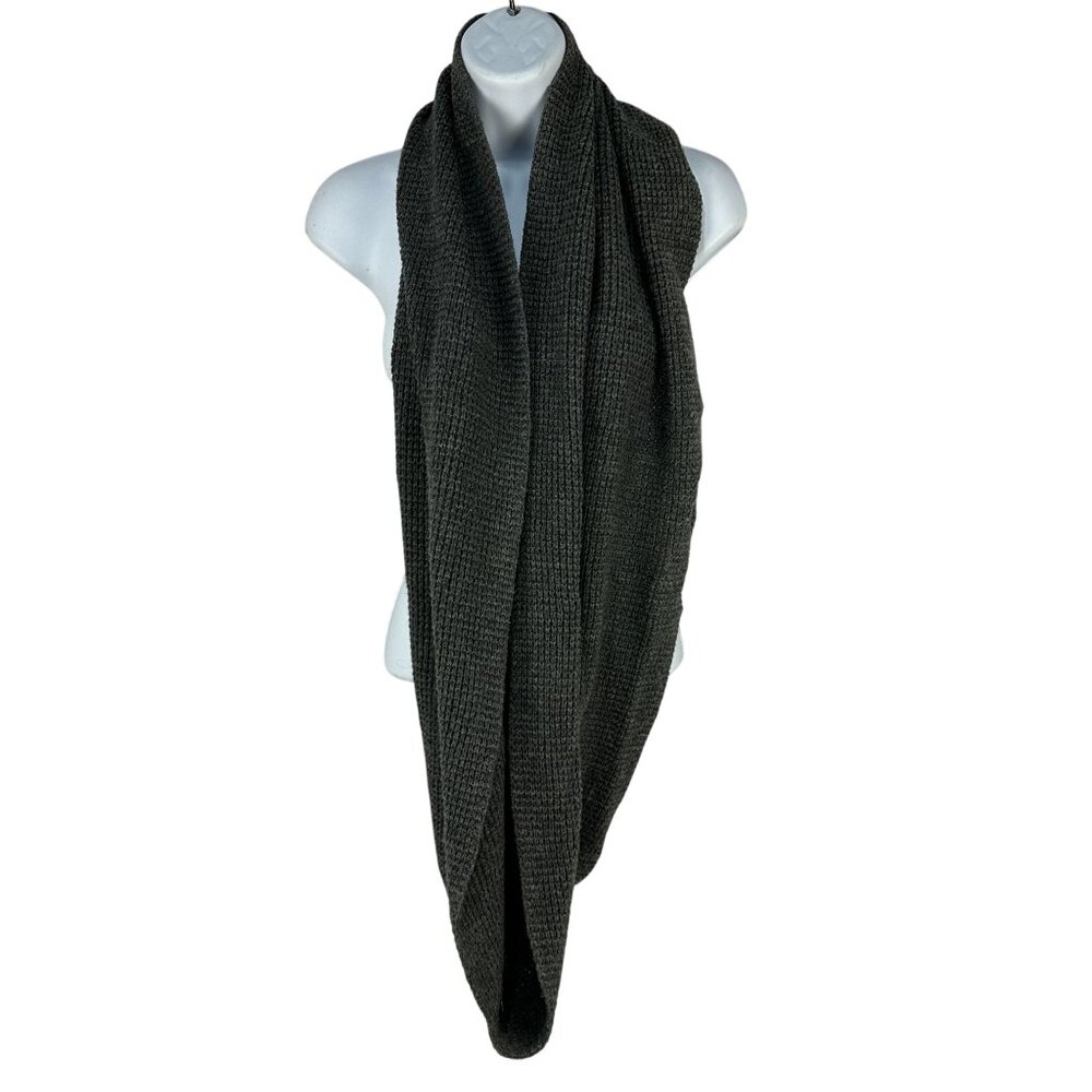 J Crew Infinity Scarf Waffle Knit Wool Blend Dark Gray Soft Comfortable Stylish